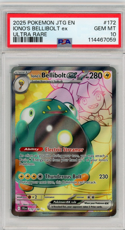 PSA 10 Pokemon Iono's Bellibolt EX 172/159 Sv09 Journey Together Holo Ultra Rare - Image 1
