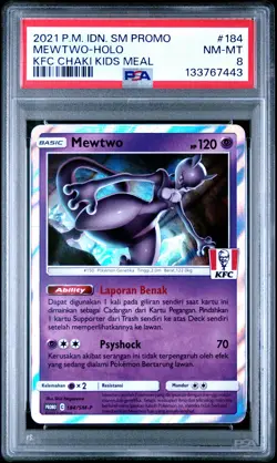 2021 POKEMON INDONESIAN SM PROMO KFC CHAKI KIDS MEAL #184 MEWTWO-HOLO PSA 8 - Image 1