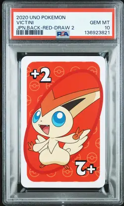 2020 UNO POKEMON JAPANESE BACK-RED-DRAW 2 VICTINI PSA 10 - Image 1