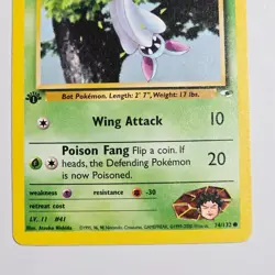Brock’s Zubat Pokemon TCG Gym Heroes 1st Edition WotC 74/132 Common English 1999 - Image 3