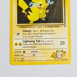 Vintage 1999 Pokemon Lt. Surge’s Pikachu Gym Heroes 81/132 WOTC TCG Card - Image 3