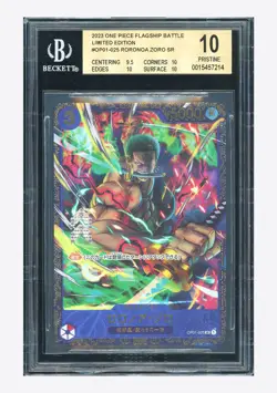 One Piece BGS 10 PRISTINE Roronoa Zoro SR 2023 OP01-025 Flagship Battle Japanese - Image 1