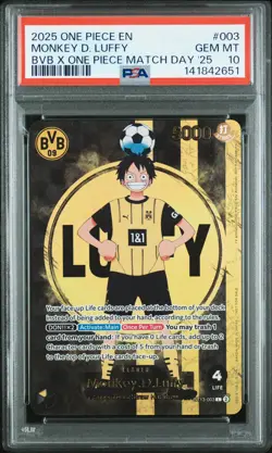 2025 ONE PIECE PROMOS BVB X ONE PIECE MATCH DAY 2025 #003 MONKEY D. LUFFY PSA 10 - Image 1