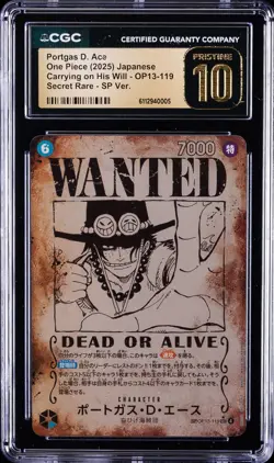 2025 ONE PIECE CARRYING ON HIS WILL JPN #OP13-119 PORTGAS D. ACE CGC 10 PRISTINE - Image 1