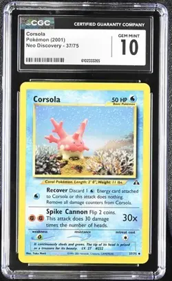Pokemon Corsola 2001 Neo Discovery 37/75 CGC 10 - Image 1