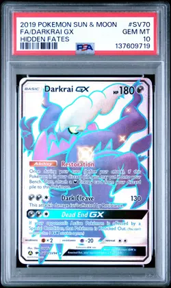 2019 POKEMON SUN & MOON HIDDEN FATES #SV70 FULL ART/DARKRAI GX PSA 10 - Image 1