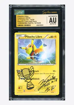 Pokemon CGC AUTH AUTO 10 Pikachu Libre Yoshinobu Saito 2016 14/30 Half Deck ENG - Image 1