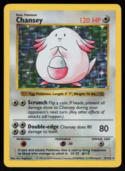 Chansey 3/102 SHADOWLESS Holo Rare Base Set Pokemon - Image 1
