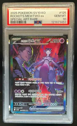 2025 Pokemon Glory of Team Rocket's Mewtwo ex Special Art Rare #125/098 PSA 10 - Image 1