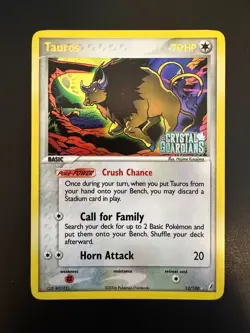 Tauros - 12/100 - Pokemon Crystal Guardians Reverse Holo Card NM STAMPED - Image 1