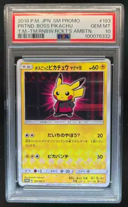 2018 Pokemon SM-P Promos Pretend Boss Pikachu Team Magma #193/SM-P PSA 10 - Image 1