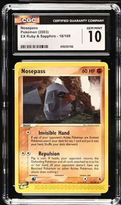 Pokemon Nosepass 2003 EX Ruby & Sapphire 18/109 CGC 10 - Image 1