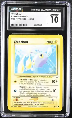 Pokemon 2001 Chinchou Neo Revelation 42/64 CGC 10 - Image 1
