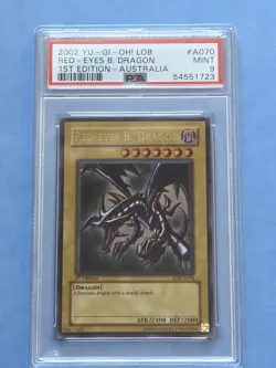 2002 Yugioh LOB Red Eyes Black Dragon LOB-A070 1st Edition Australia PSA 9 - Image 1