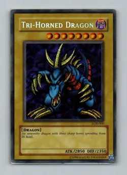 Yugioh Tri-Horned Dragon Secret Rare Card LOB-000 Lightly Played - Image 1
