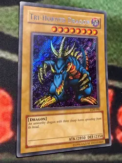 Yugioh Tri-Horned Dragon Secret Rare Card LOB-000 Lightly Played - Image 5