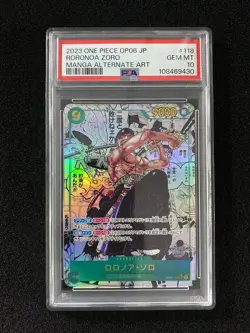 2023 One Piece Japanese Manga Alternate Art #OP06-118 Roronoa Zoro PSA 10 ER26 - Image 1