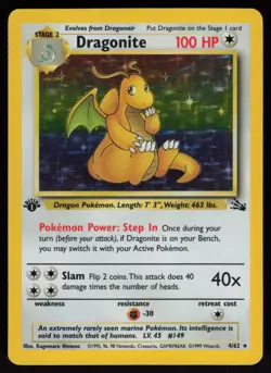 Dragonite 4/62 Rare Fossil Holo 1st Edition Pokemon - Image 1