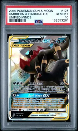 2019 POKEMON SUN & MOON UNIFIED MINDS #125 UMBREON & DARKRAI GX PSA 10 - Image 1