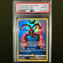 2023 POKEMON SWSH BLACK STAR PROMO CROWN ZENITH TIN #284 GALARIAN MOLTRES PSA 10 - Image 1