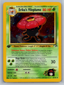 Pokemon Card - Erika's Vileplume Gym Heroes 1st Edition 5/132 Holo Rare LP - Image 1