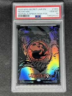 2025 MTG Secret Lair Drop SPIDER-MAN MANA SYMBIOTE Raised Foil Mountain - PSA 10 - Image 1