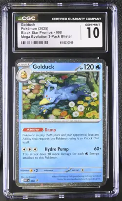 CGC 10 Golduck 008 MEP Black Star Promo Pokemon Mega Evolution 3-Pack Blisters B - Image 1