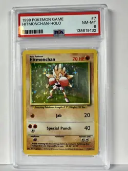 1999 base set Pokemon Hitmonchan Holo #7 Graded PSA 8 - Image 1