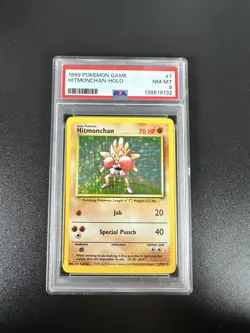 1999 base set Pokemon Hitmonchan Holo #7 Graded PSA 8 - Image 2