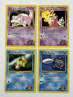 Vintage Lot Of 4 Gym Pokemon Cards Sabrina’s Psyduck Slowpoke Slowbro Misty - Image 1