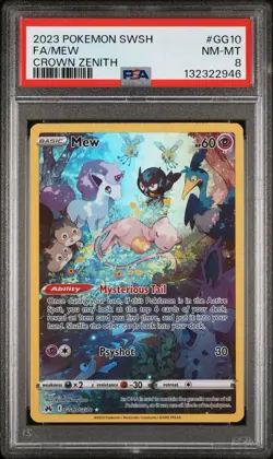 2023 Pokemon Sword And Shield Crown Zenith Fa Mew #GG10 Shiny Holo PSA 8 - Image 1
