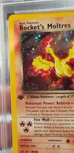 Rocket’s Moltres #12 Gym Heroes Holo 1st Ed PSA 7 Double Black Dot Error + Swirl - Image 4