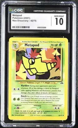 Pokemon Metapod 2001 Neo Discovery 42/75 CGC 10 - Image 1