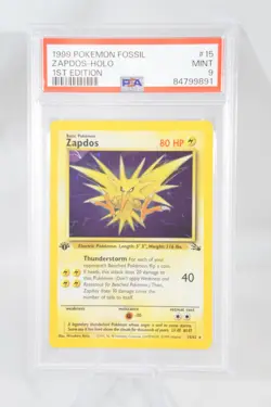 1999 POKEMON FOSSIL 1ST EDITION #15 ZAPDOS-HOLO PSA 9 - Image 1