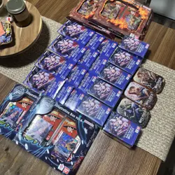 One Piece TCG lot 12 packs, 6 doubles, 1 art set tins, 2 vol.5 2 vol.6 boxes - Image 1