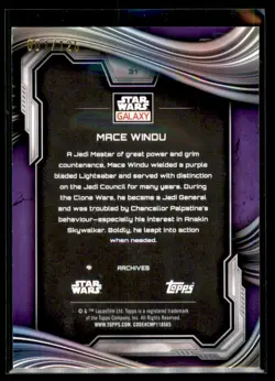 2025 Topps Chrome Star Wars Galaxy PURPLE Mace Windu #31 /125 - Image 2