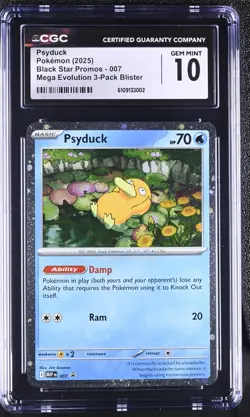CGC 10 Psyduck 007 MEP Black Star Promo Pokemon Mega Evolution 3-Pack Blisters B - Image 1