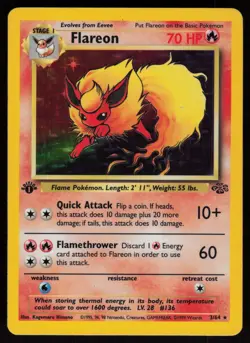 Flareon 3/64 Rare Jungle Holo 1st Edition Pokemon - Image 1