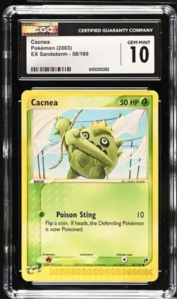 Pokemon Cacnea 2003 EX Sandstorm 58/100 CGC 10 - Image 1
