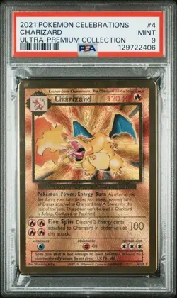 Pokemon 2021 Charizard #4 Gold Metal Ultra Premium Collection Celebrations PSA 9 - Image 1