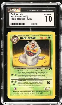 Pokemon Dark Arbok 2000 Team Rocket 19/82 CGC 10 - Image 1