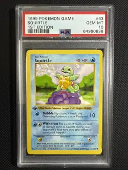 PSA 10 1st Edition Base Set Squirtle 63/102 Pokemon Card 1999 Gem Mint - Image 1