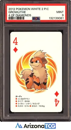 Pokemon 2012 Growlithe 4 Of Diamonds Pokemon White 2 Playing Card Japanese PSA 9 - Image 1