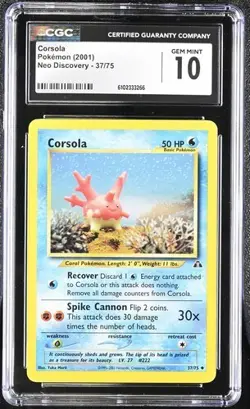 Pokemon Corsola 2001 Neo Discovery 37/75 CGC 10 - Image 1