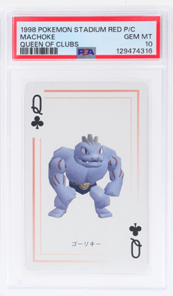 1998 Pokemon Stadium Red Version Playing Cards Machoke Queen of Clubs # PSA 10 - Image 1