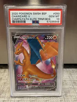 2020 Pokemon SWSH BSP Champions Path Elite Trainer Box #050 Charizard V PSA 10 - Image 1