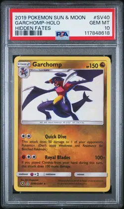 Pokemon Garchomp Sun & Moon Hidden Fates Holo #SV40/SV95 - PSA 10 (2019) - Image 1