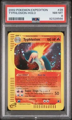 2002 POKEMON EXPEDITION #28 TYPHLOSION-HOLO PSA 8 w Swirl - Image 1
