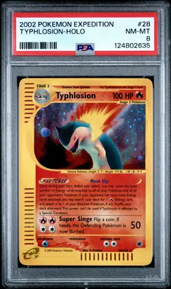 2002 POKEMON EXPEDITION #28 TYPHLOSION-HOLO PSA 8 - Image 1