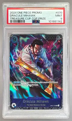 1142 Dracule Mihawk 2024 One Piece Treasure Cup Top Prize Promo OP01-070 PSA 9 - Image 1